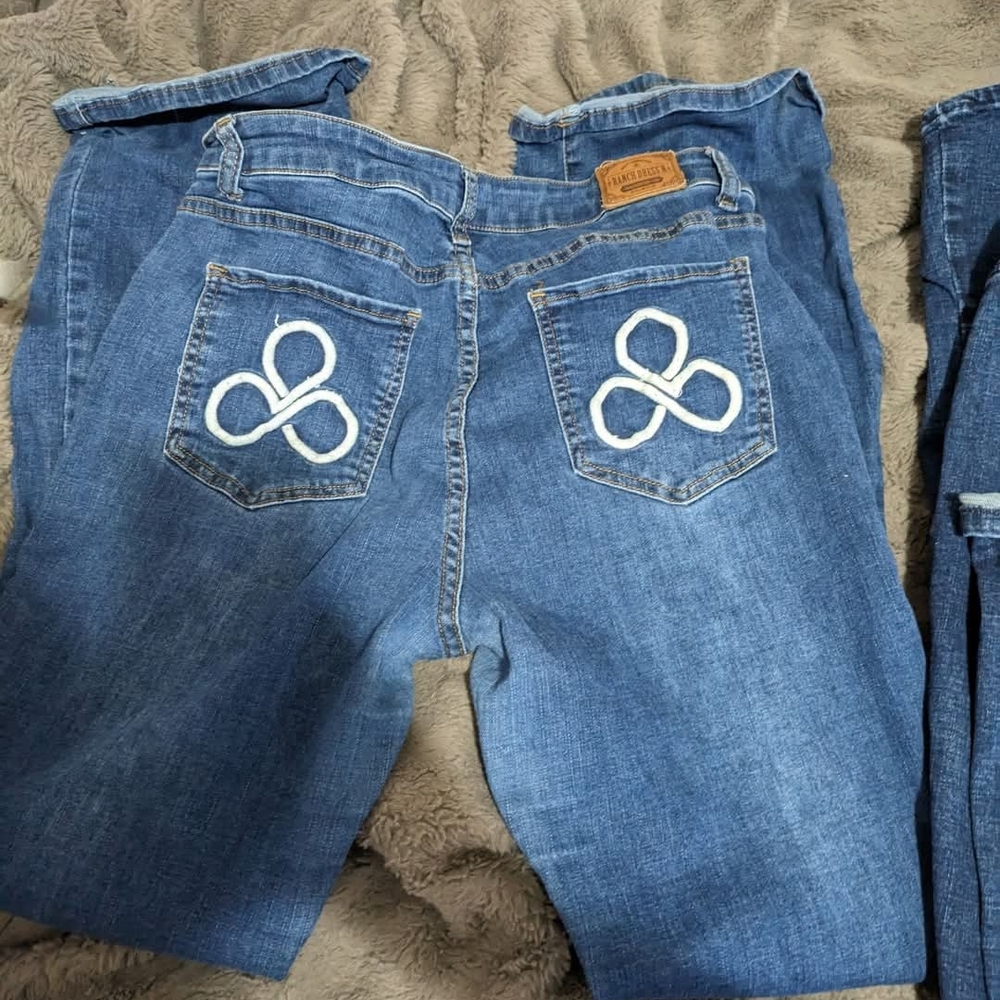 Women's Blue Jeans with White Embroidery
